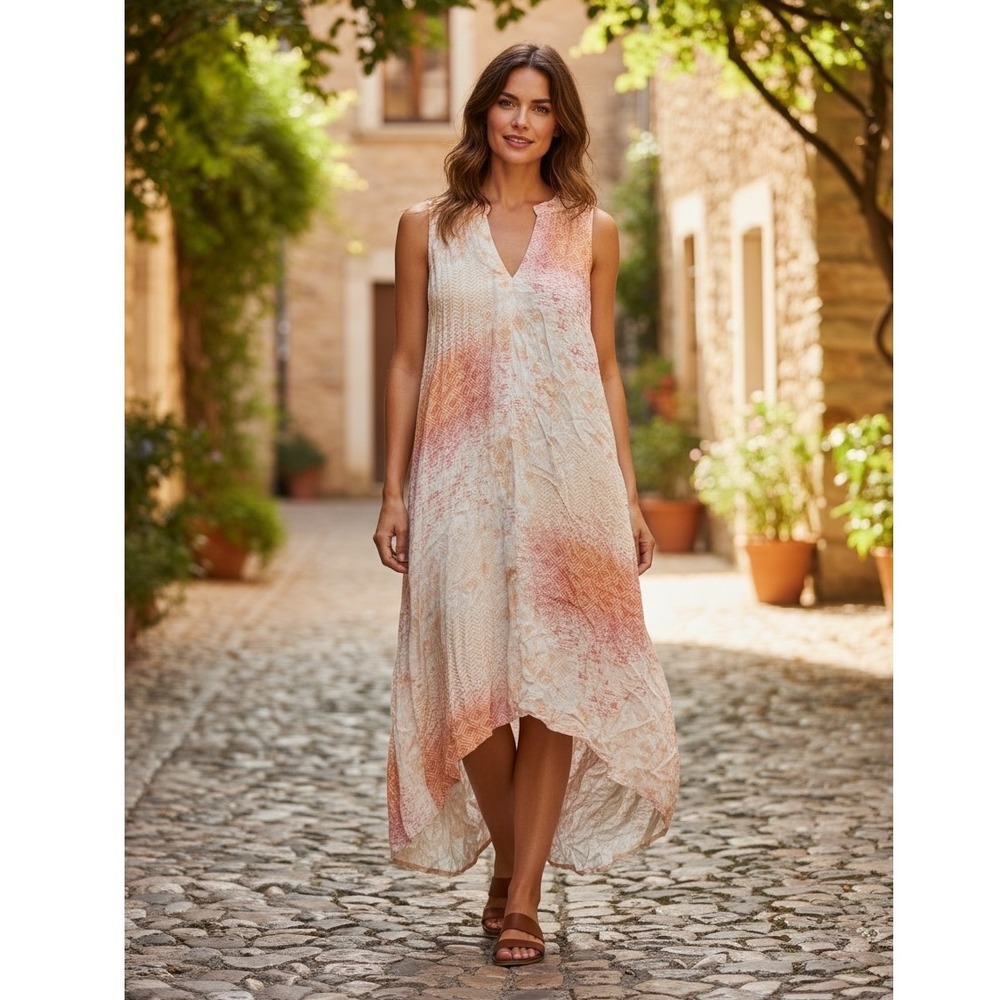 Alex & Lili Womens Orange Cream Geometric Batik High Low Sleeveless Maxi Dress S